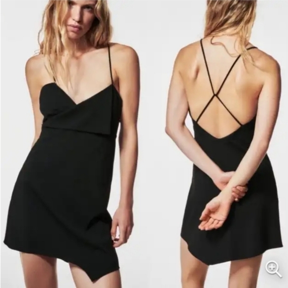 Zara Black Surplice V-Neck Spaghetti Strap Night Out Mini Dress NWT Medium - Picture 1 of 14